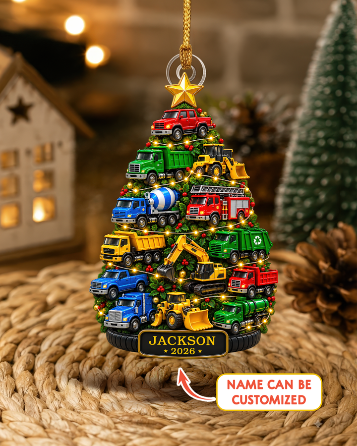 Christmas Construction Vehicles - Personalized Acrylic Ornament