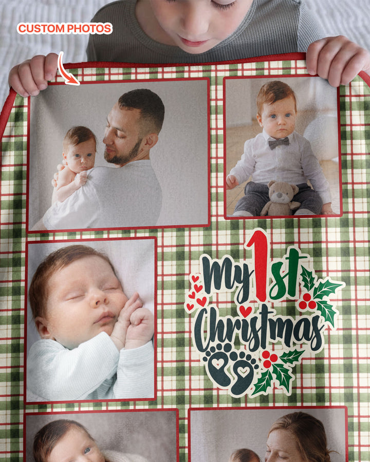 Custom Photo Collage My 1st Christmas Bamboo Blanket