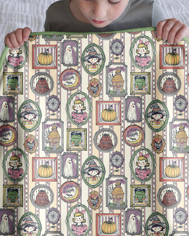 Vintage Halloween Ghost Pumpkin Portraits Bamboo Blanket