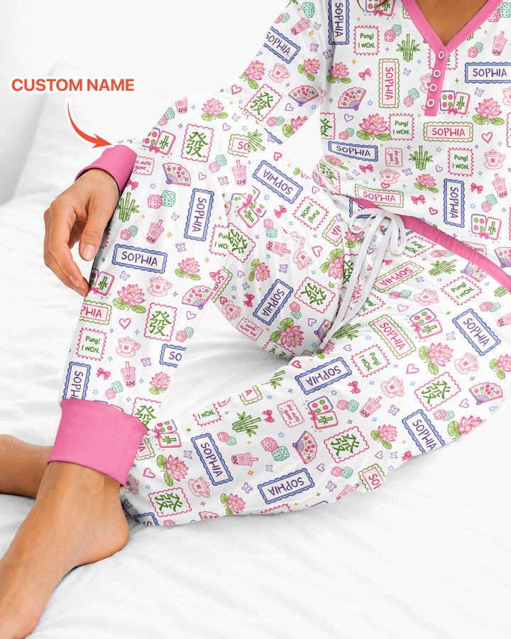 Personalized Preppy Mahjong  Bamboo Women Pajama Set