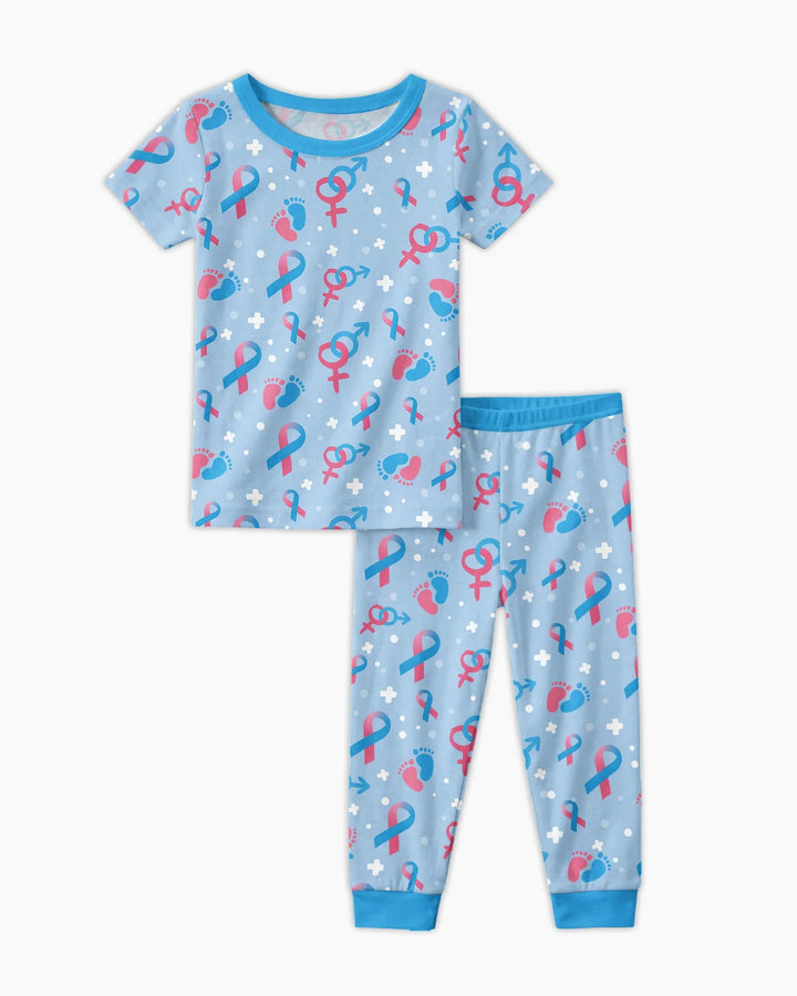 Infertility Awareness Blue and Pink Bamboo Two Piece Short Sleeve Pajama Set