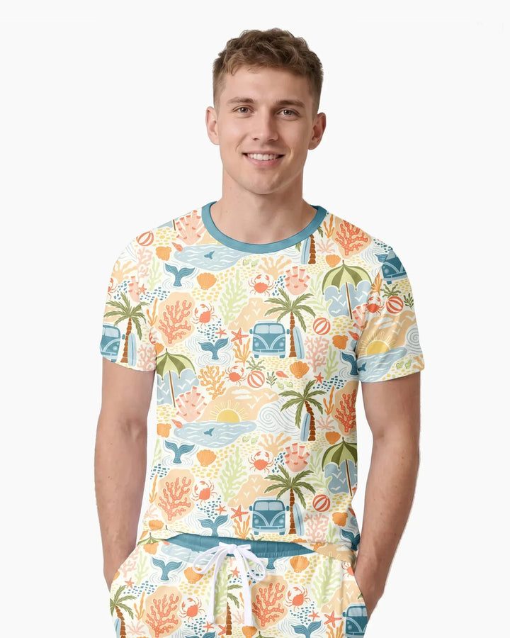 Beachy Boho Bamboo Men Short Sleeve Short Pajama Set