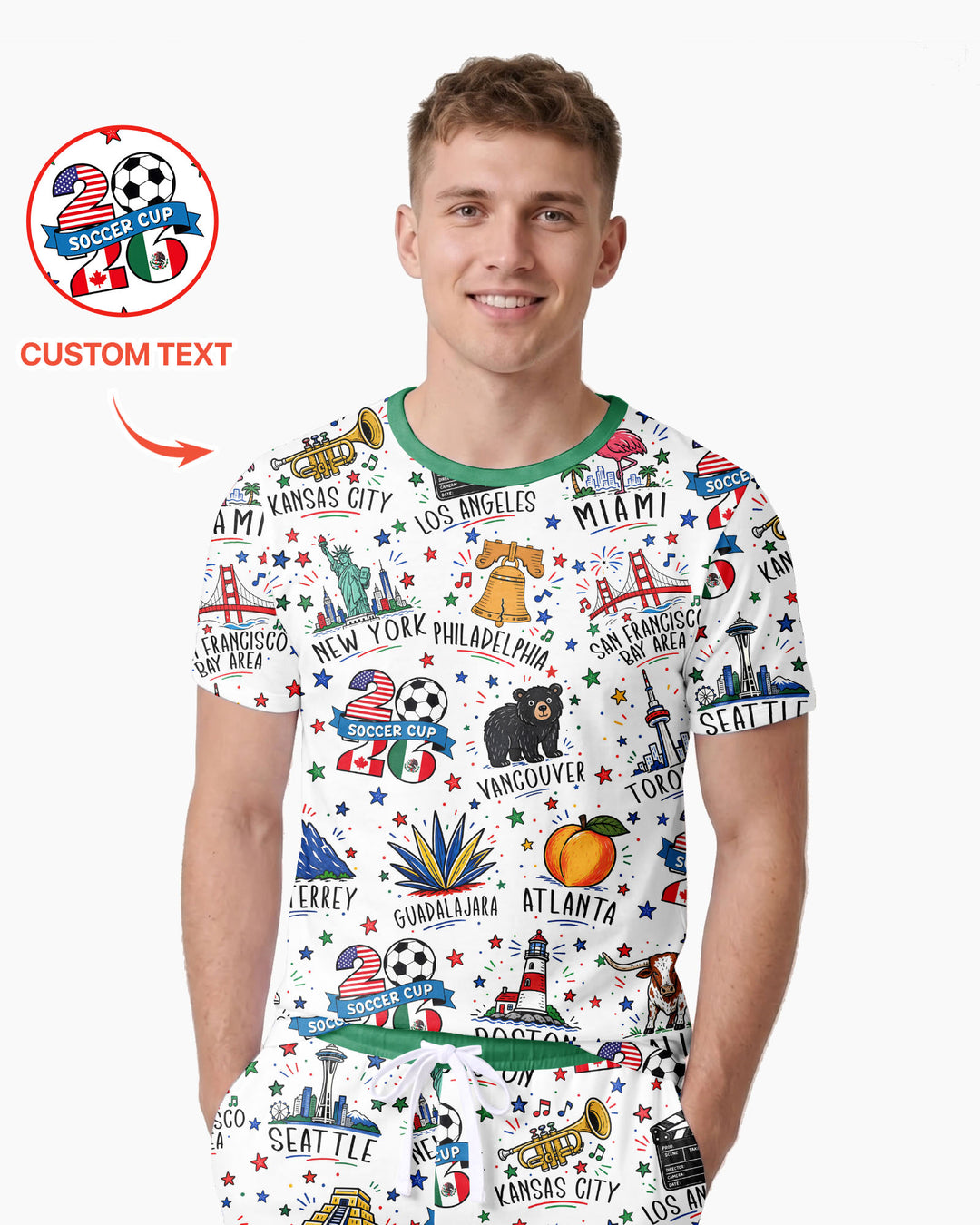 2026 Soccer Cup Host Citties Bamboo Men Short Sleeve Short Pajama Set