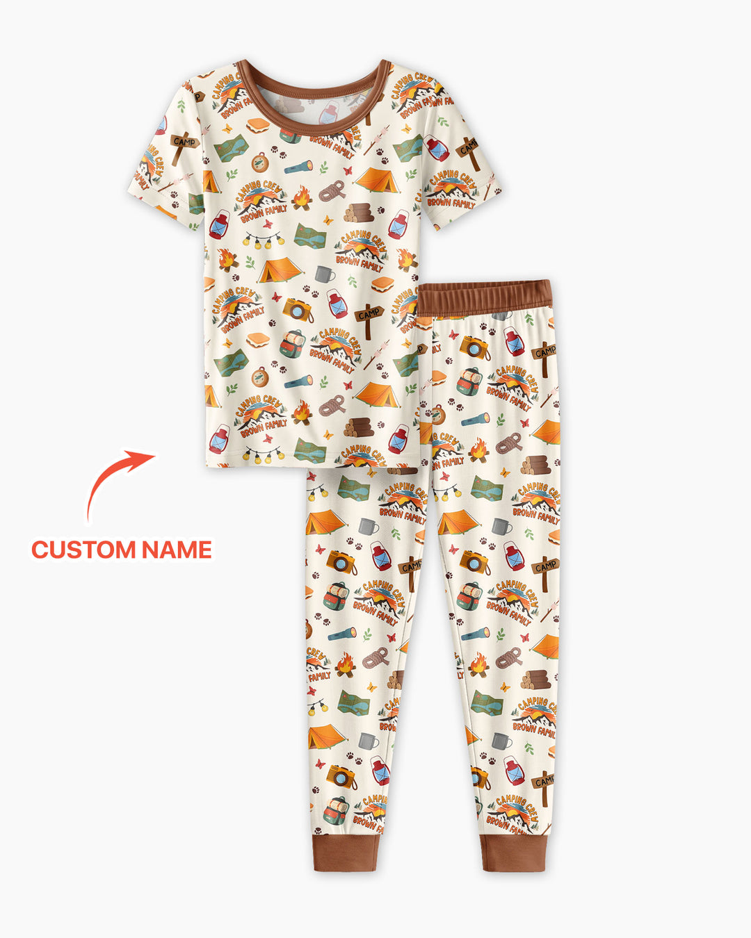 Custom Name Camping Crew Family Matching Bamboo Two Piece Short Sleeve Pajama Set