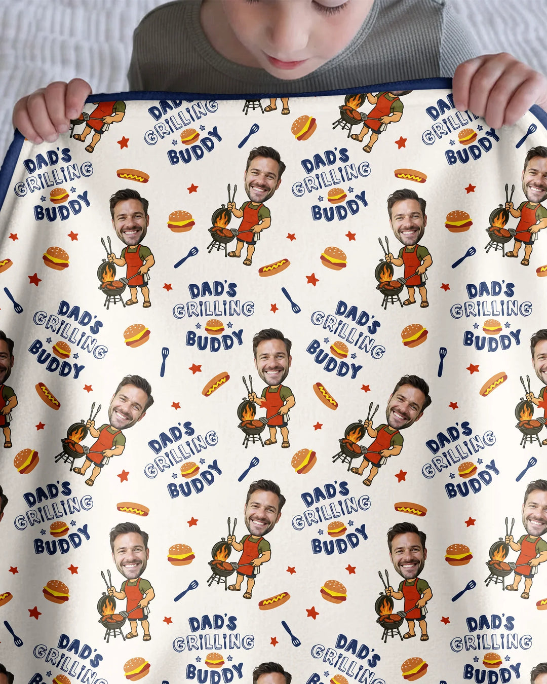 Custom Photo Dad's Grilling Buddy Family Matching Bamboo Blanket
