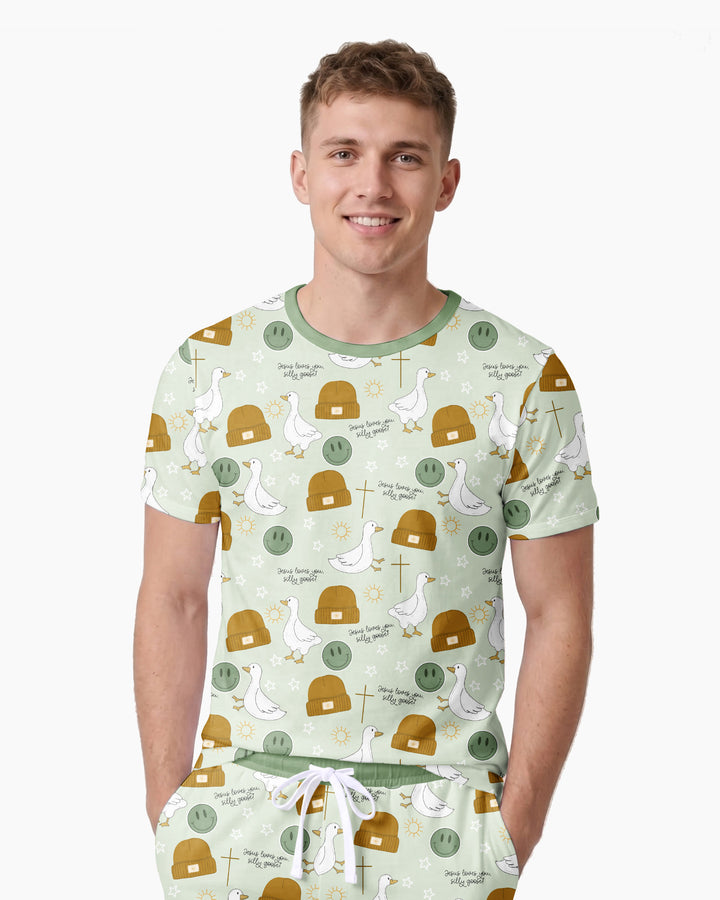 Jesus Loves You Silly Goose Bamboo Men Short Sleeve Short Pajama Set