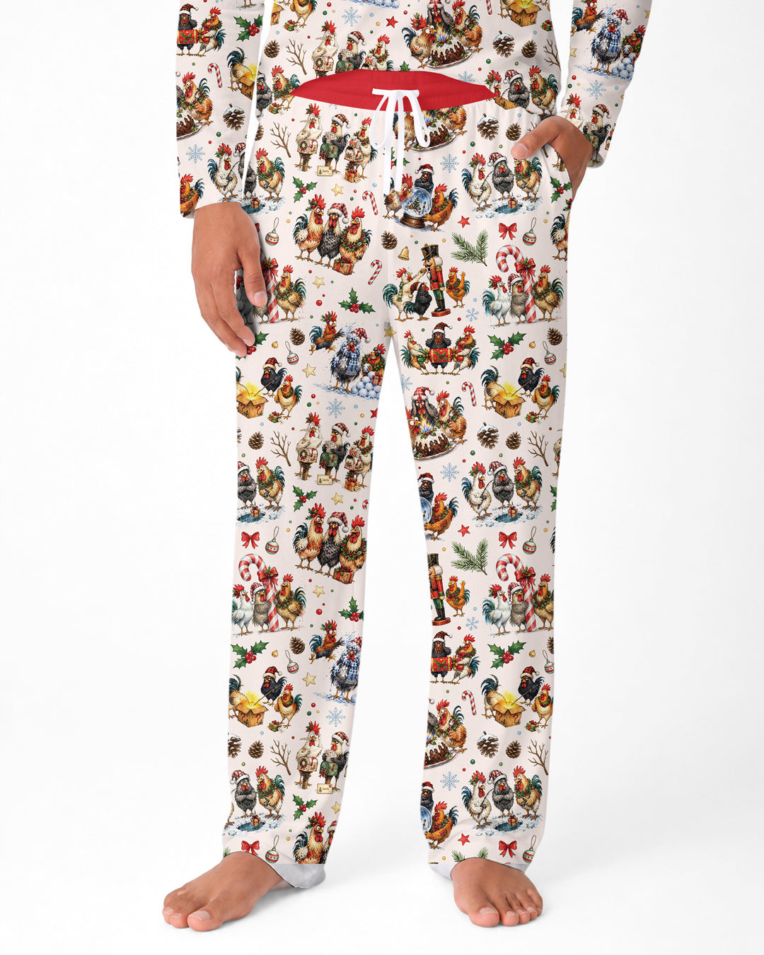Funny Roosters On Christmas Bamboo Men's Pajama Set