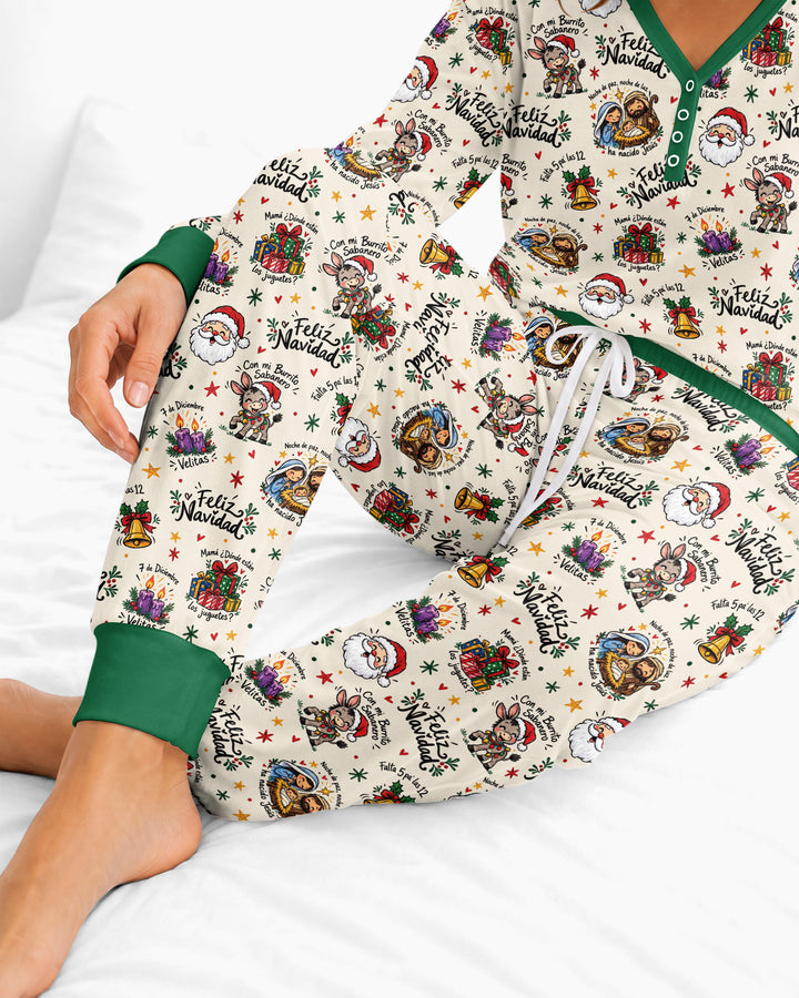Whimsical Feliz Navidad Christmas Bamboo Women Pajama Set