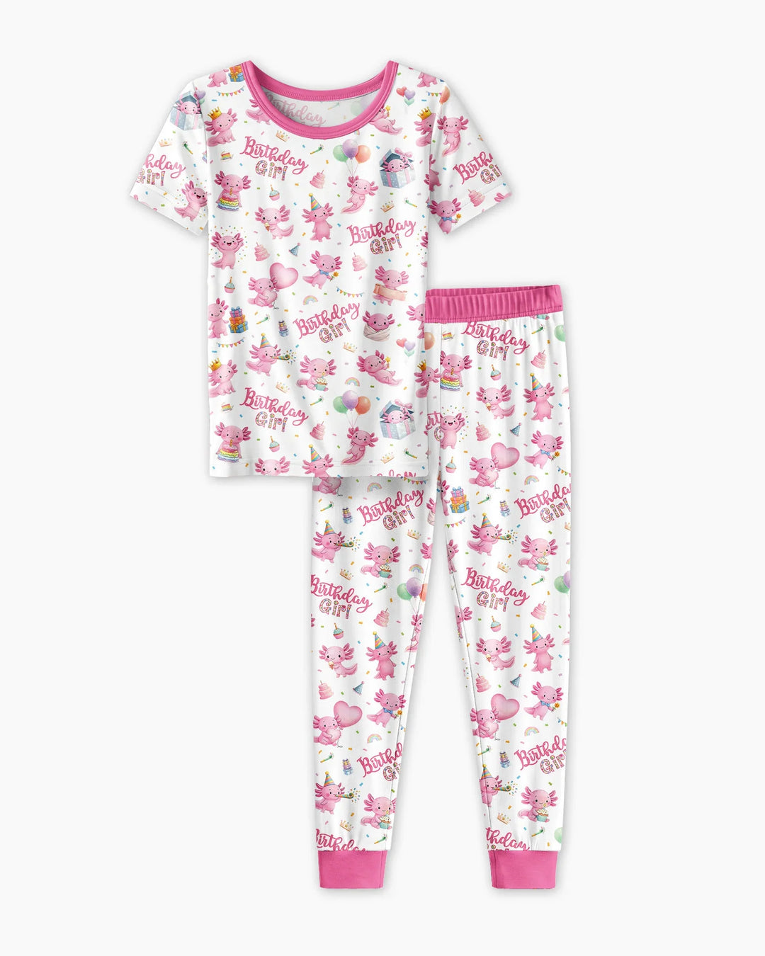 Cute Axolotl Birthday Girl Bamboo Two Piece Short Sleeve Pajama Set