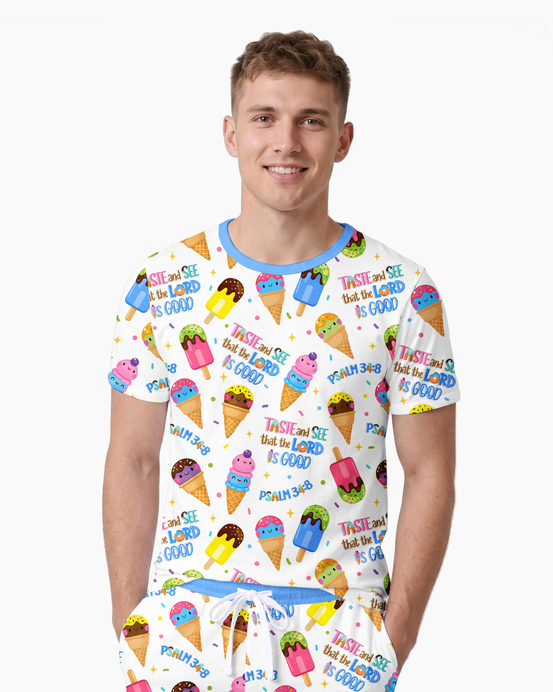 Jesus Summer Ice Cream Taste and See That The Lord Is Good Bamboo Men Short Sleeve Short Pajama Set