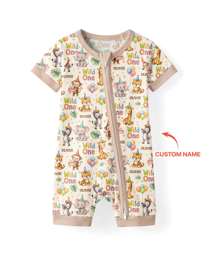 Custom Name 1st Birthday Wild One Bamboo Shorty Zippy