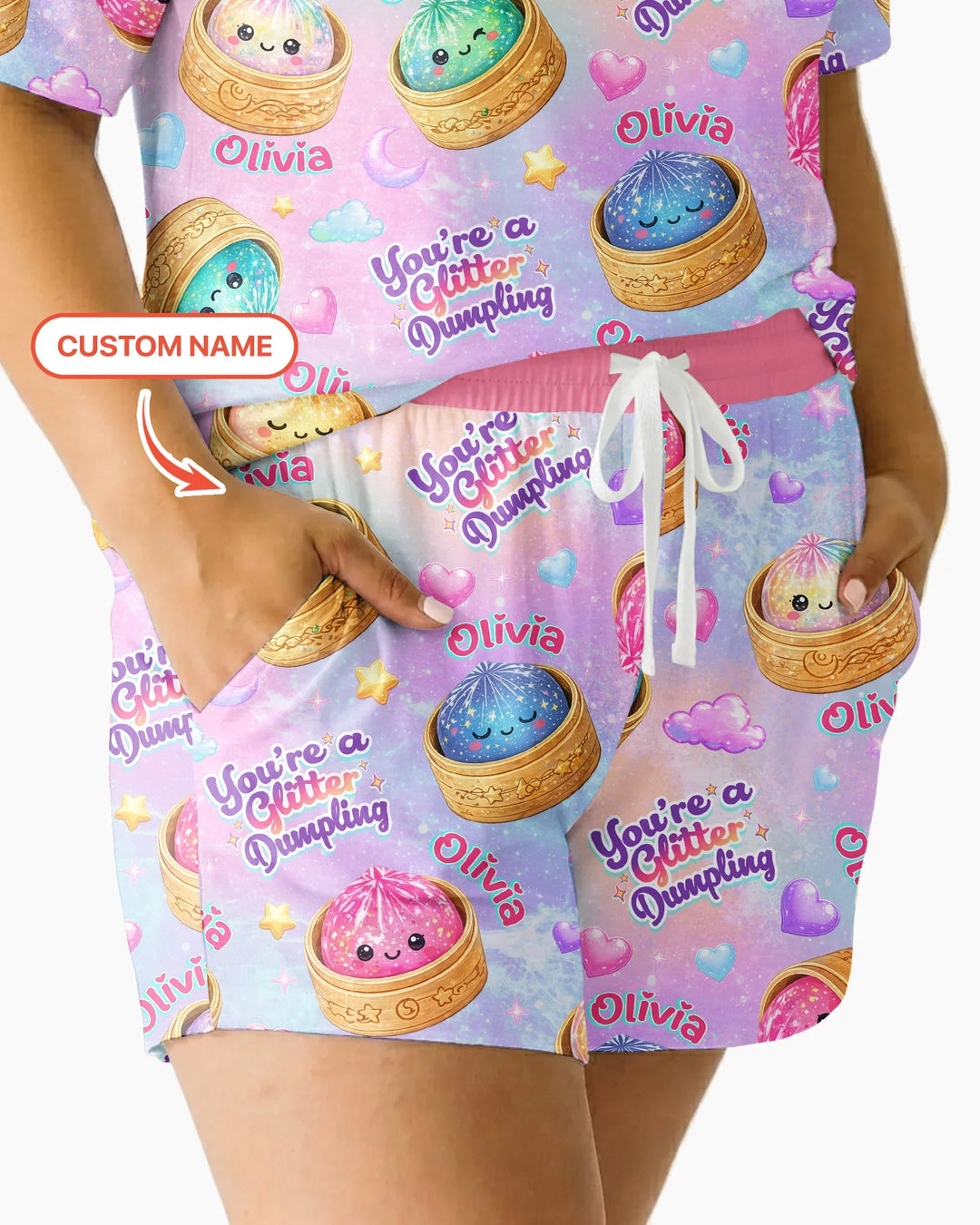 Custom Name You're A Glitter Dumpling Bamboo Women Short Sleeve Short Pajama Set