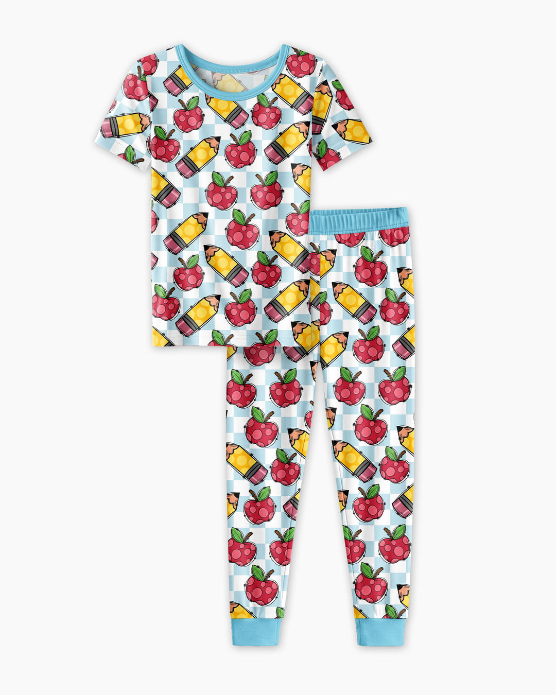 Checkered Apple Scribbles Bamboo Two Piece Short Sleeve Pajama Set