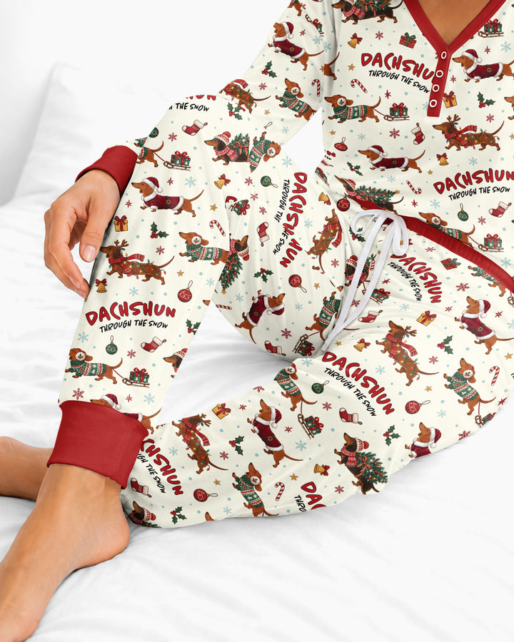 Dachshund Through The Snow Bamboo Women Pajama Set