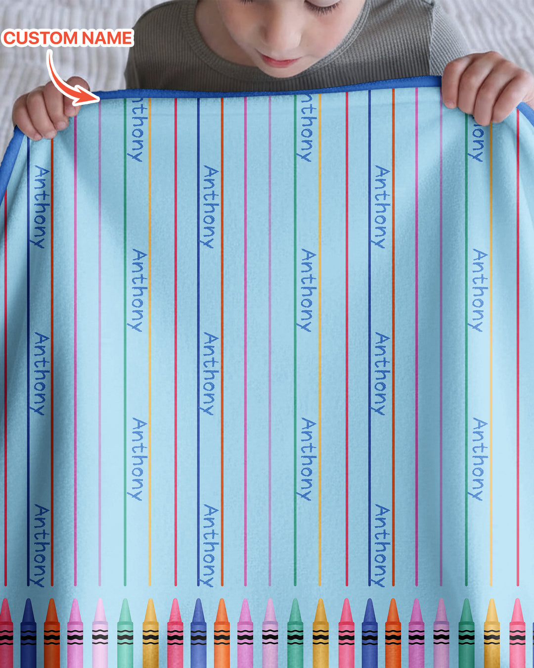 Custom Name Crayon Lines Bamboo Blanket