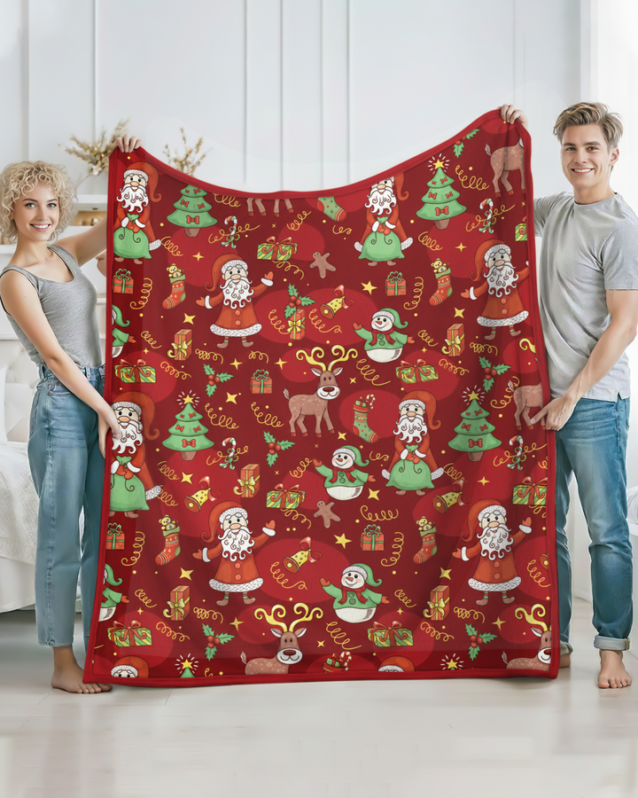 Santa Reindeer Snowflakes Bamboo Blanket