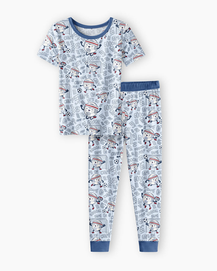 Happy Soccer Ball Family Matching Bamboo Two Piece Short Sleeve Pajama Set