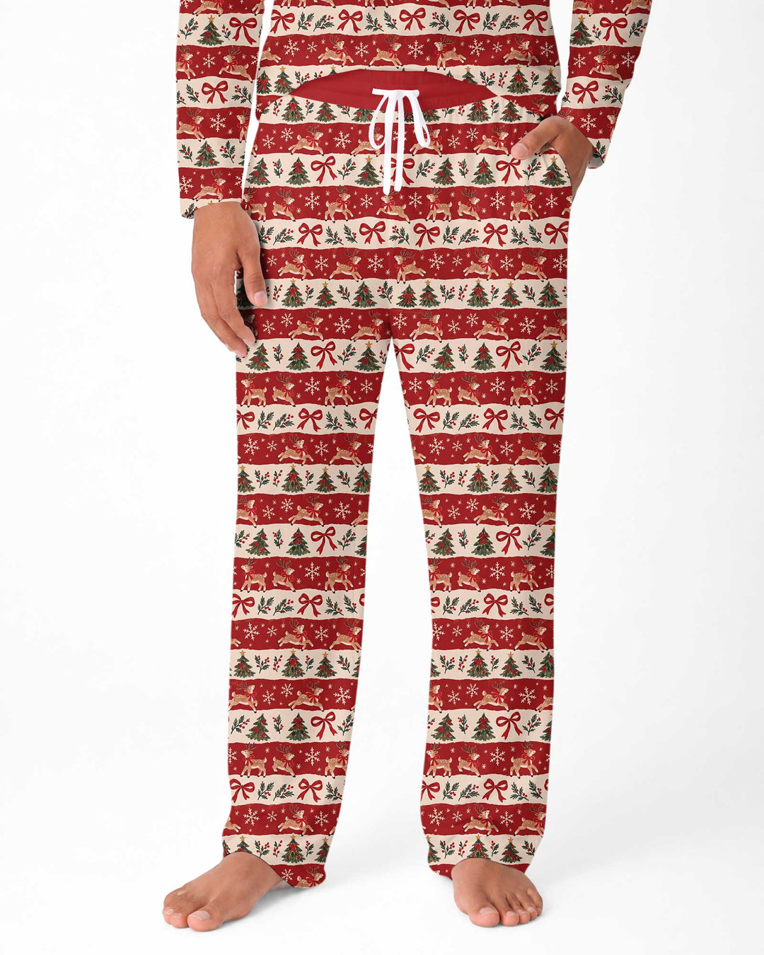 Vintage Reindeer Christmas Stripes Bamboo Men's Pajama Set