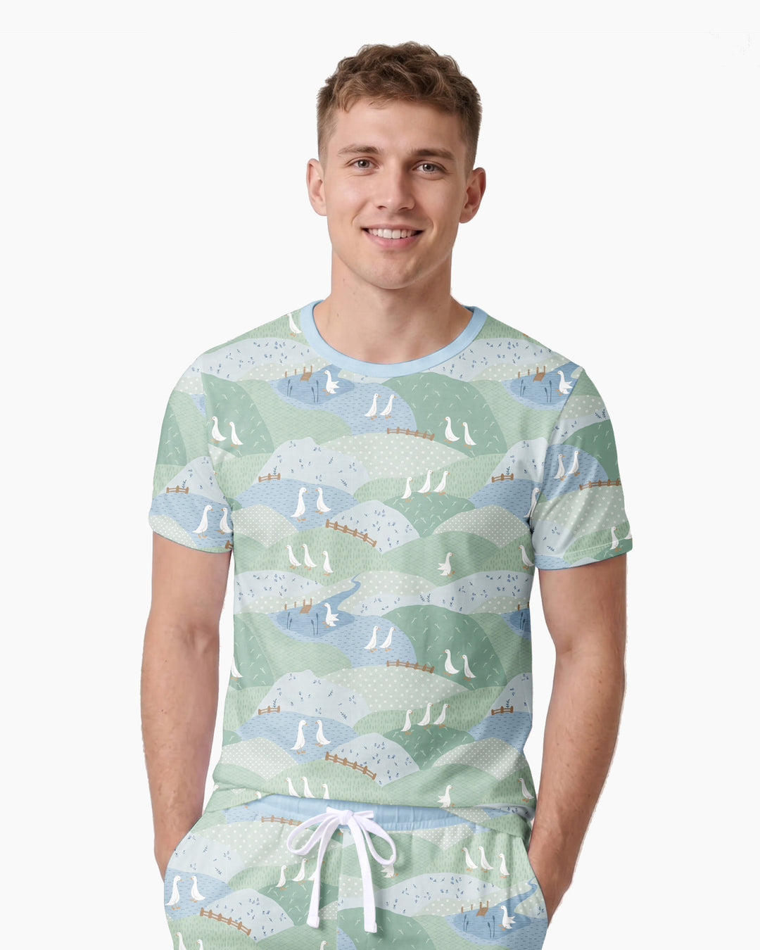 Wandering Geese Family Matching Bamboo Men Short Sleeve Short Pajama Set