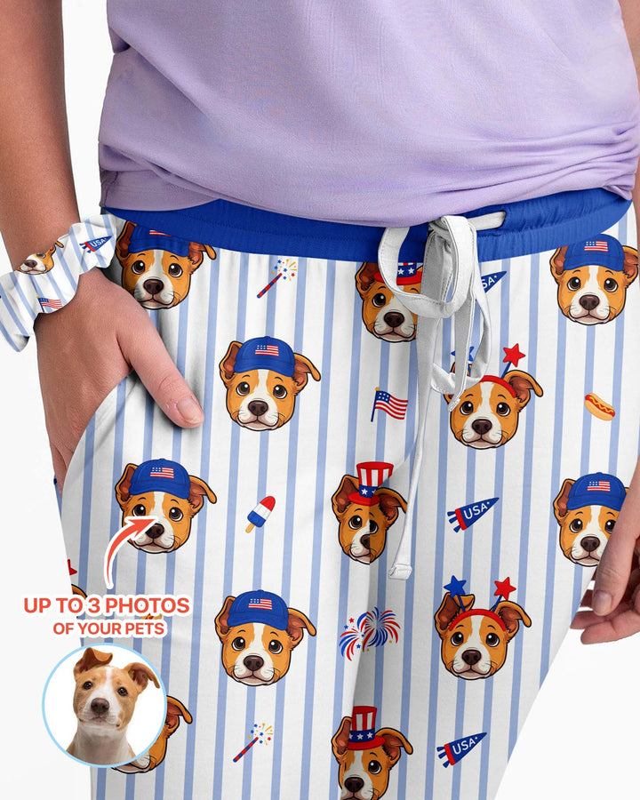 Custom Pet Image 4th of July Family Matching Bamboo Women Pajama Set
