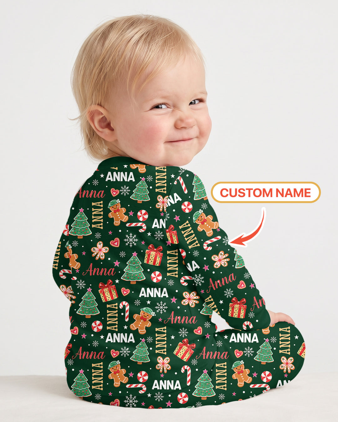 Custom Name Christmas Crew Family Matching Bamboo Two Piece Long Sleeve Pajama Set