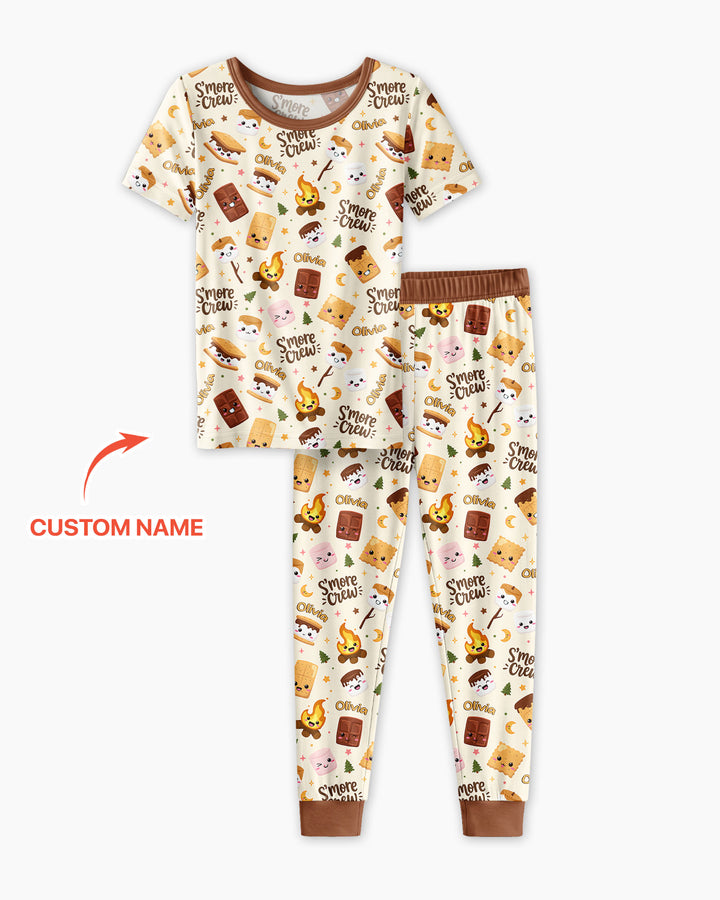 Custom Name Kawaii S'more Crew Family Matching Bamboo Two Piece Short Sleeve Pajama Set