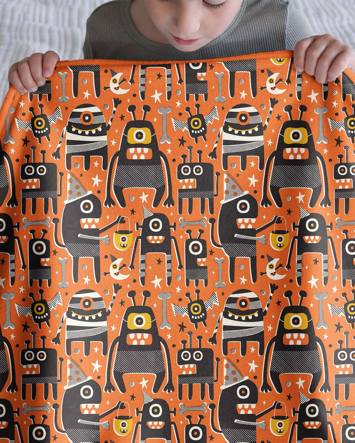Mid Century Halloween Monster Toss Bamboo Blanket