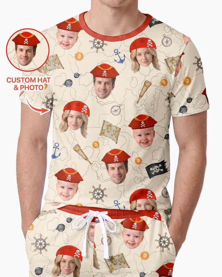Custom Photo Treasure Map Adventures Family Matching Bamboo Men Short Sleeve Short Pajama Set
