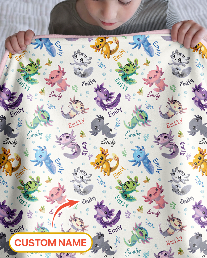 I Love You Axolotl Custom Name Bamboo Blanket