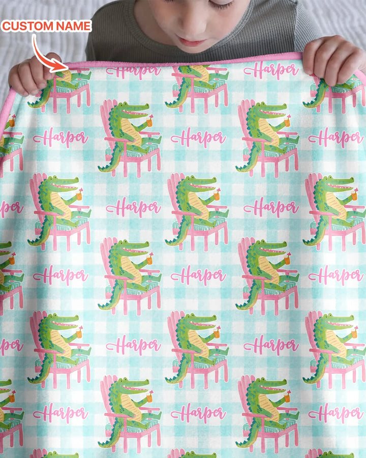 Custom Name Preppy Later Gator Bamboo Blanket
