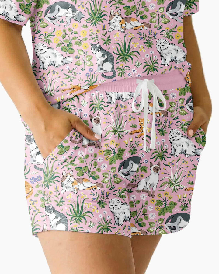 Kitten Garden Family Matching Bamboo Women Short Sleeve Short Pajama Set
