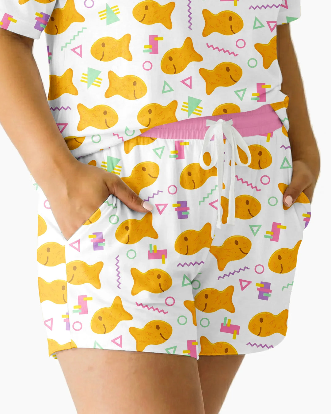 Cheesy Fishies Family Matching Bamboo Women Short Sleeve Short Pajama Set