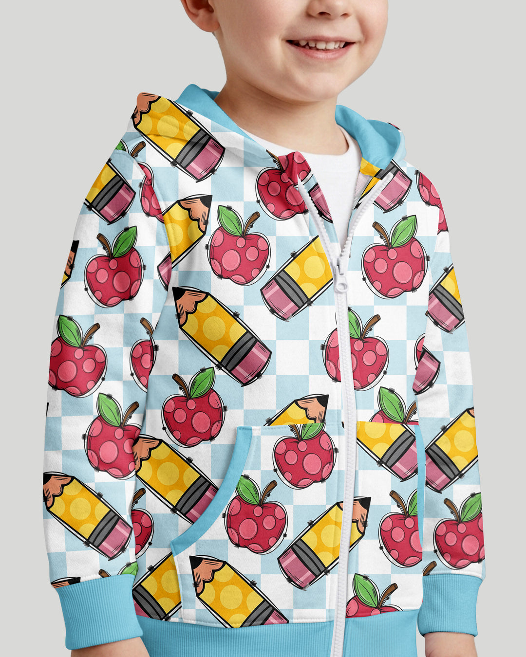 Checkered Apple Scribbles Bamboo Zip Hoodie