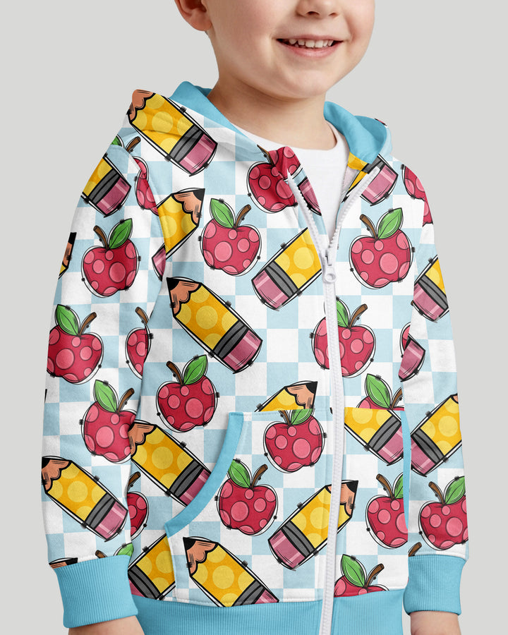 Checkered Apple Scribbles Bamboo Zip Hoodie