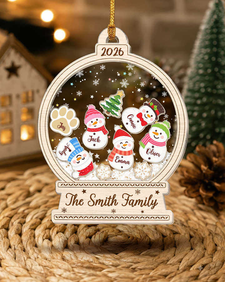 Snowman Family Christmas - Personalized Shaker Ornament