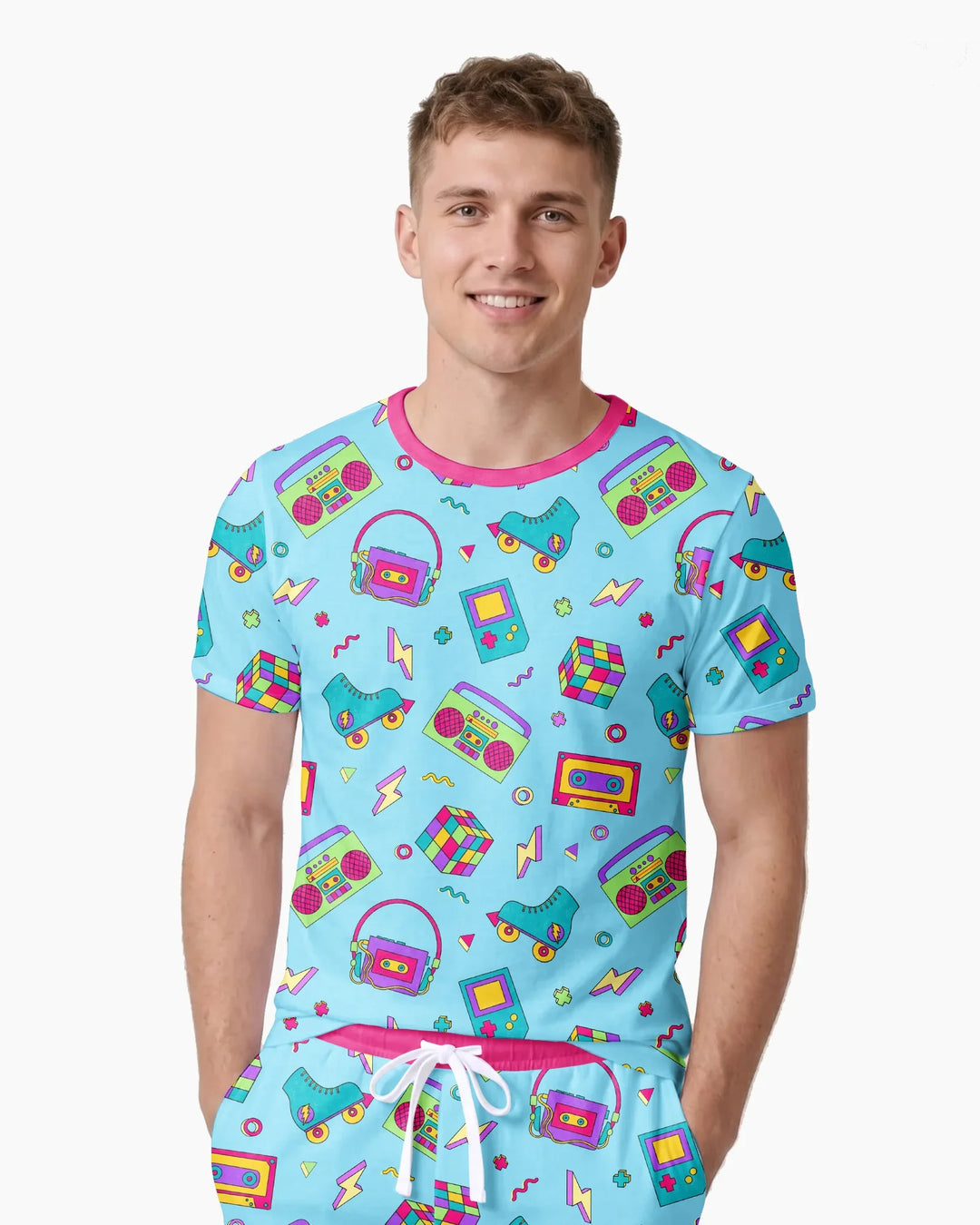 80s Retro Neon Bamboo Men Short Sleeve Short Pajama Set