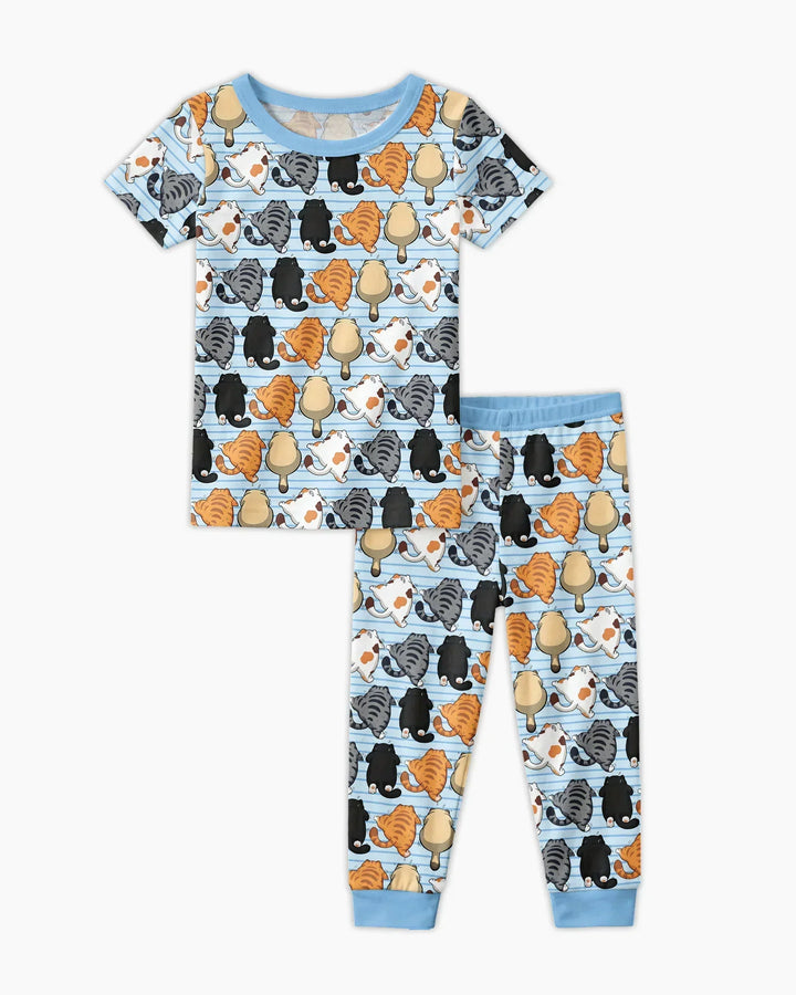 Funny Cat Butts Club Family Matching Bamboo Two Piece Short Sleeve Pajama Set