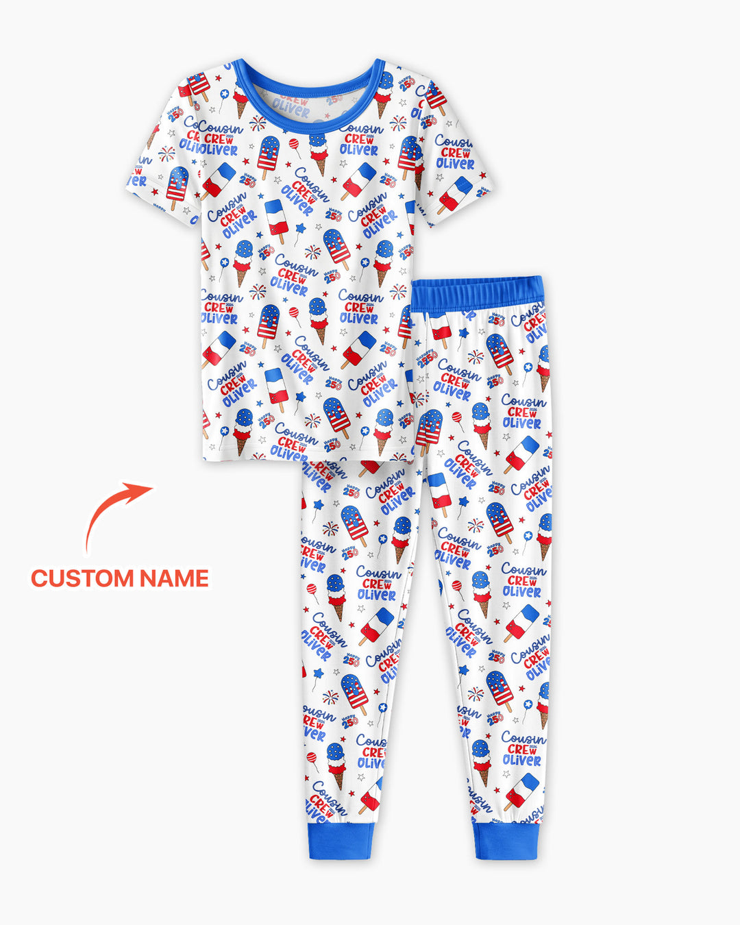 Custom Name 4th of July Cousin Crew Bamboo Two Piece Short Sleeve Pajama Set