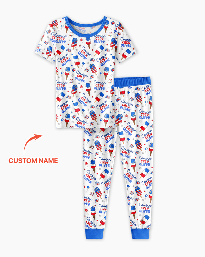 Custom Name 4th of July Cousin Crew Bamboo Two Piece Short Sleeve Pajama Set