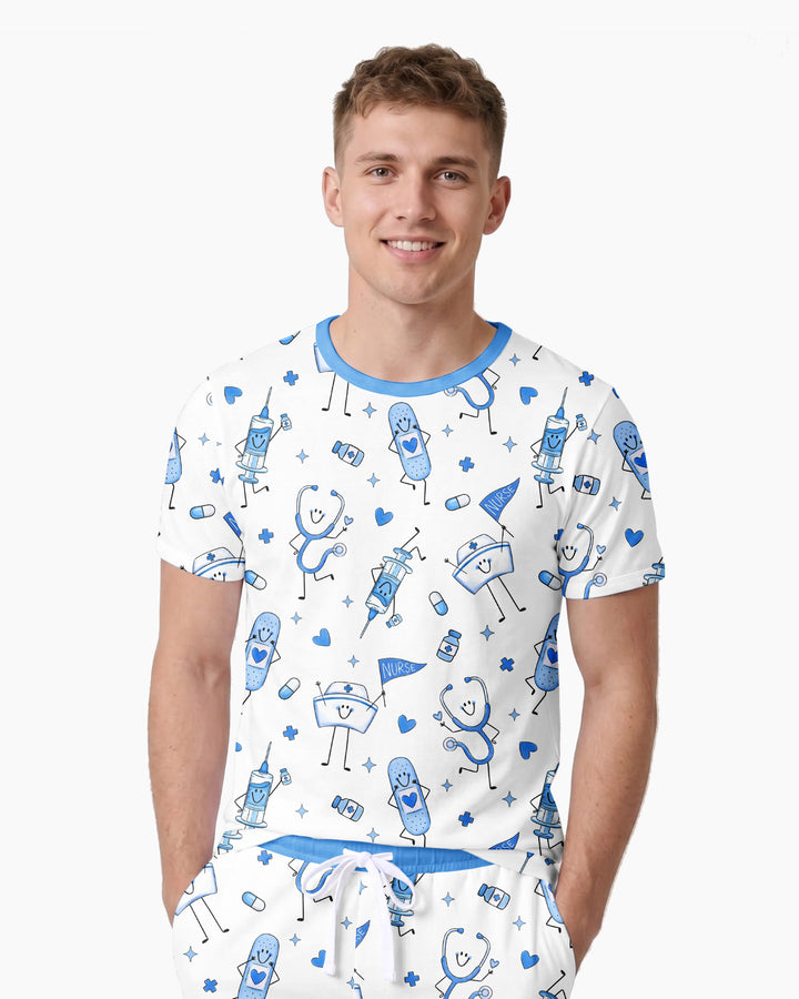 Cute Nurse Crew Bamboo Men Short Sleeve Short Pajama Set
