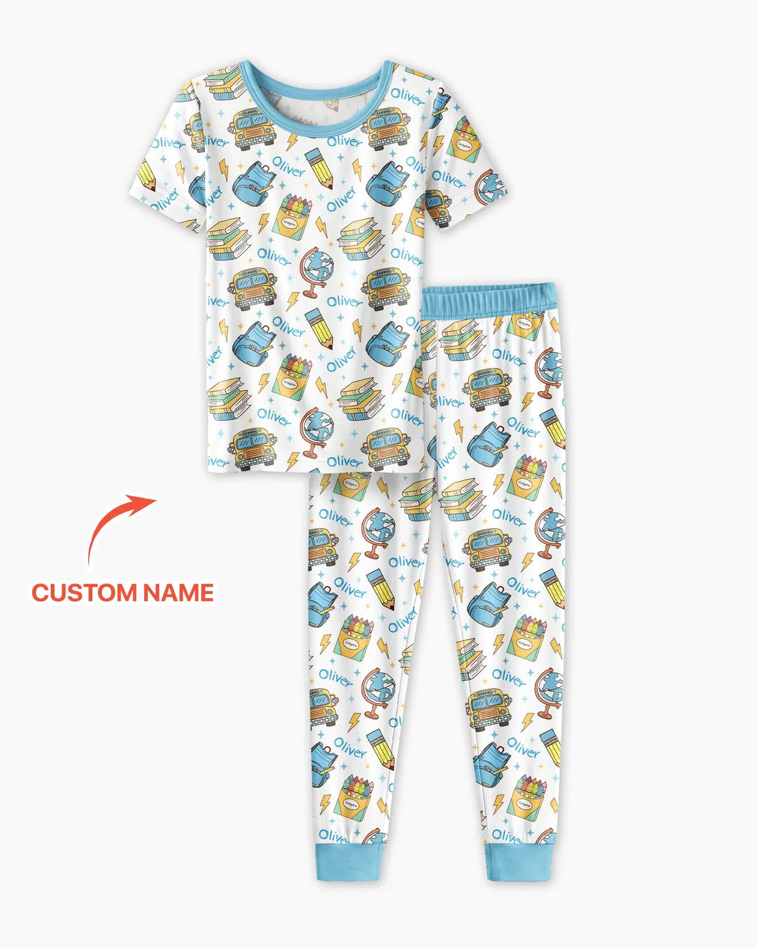 Custom Name Back To School Bamboo Two Piece Short Sleeve Pajama Set
