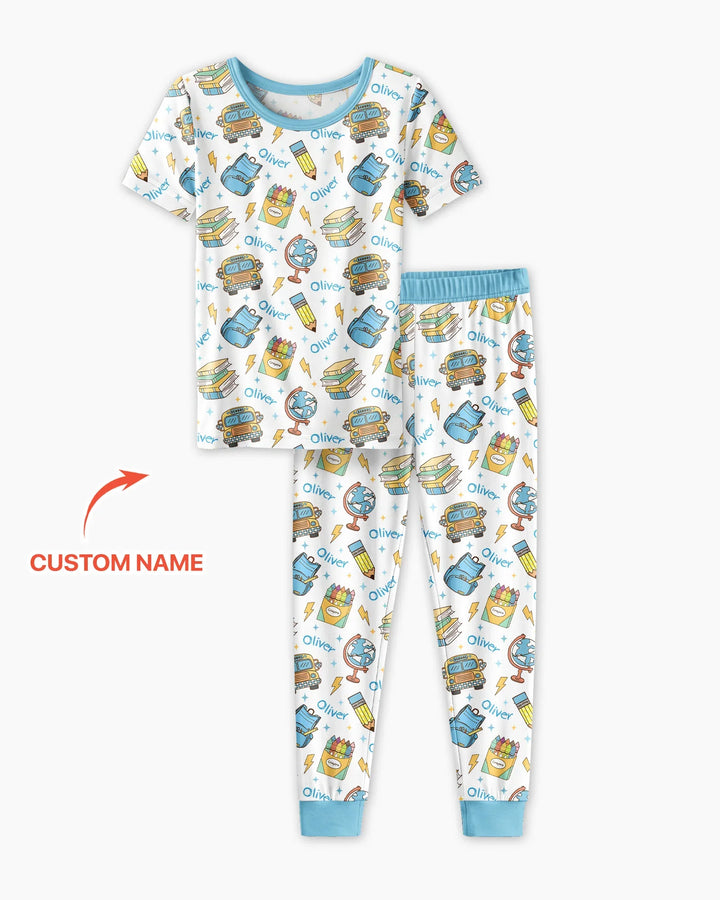 Custom Name Back To School Bamboo Two Piece Short Sleeve Pajama Set