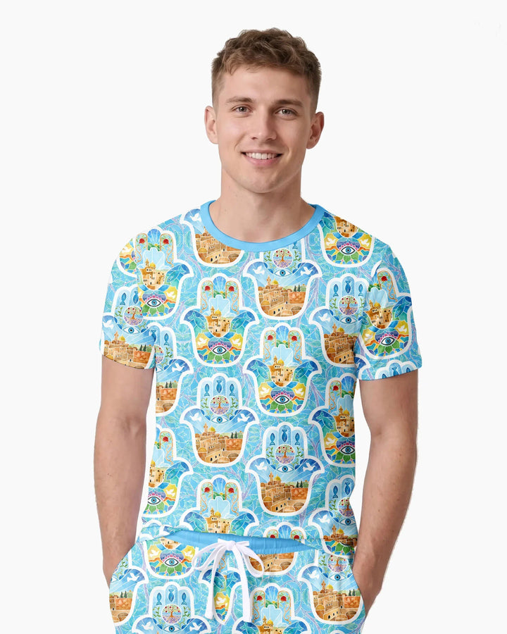 Hamsa Hand Bamboo Men Short Sleeve Short Pajama Set