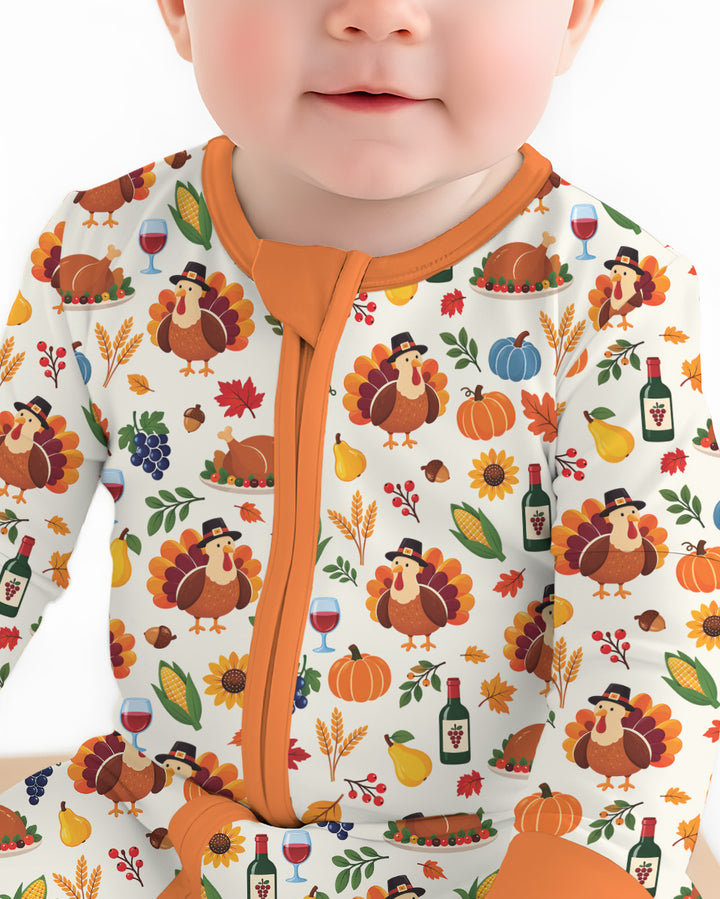Thanksgiving Turkey Wine Harvest Bamboo Convertible Zippy
