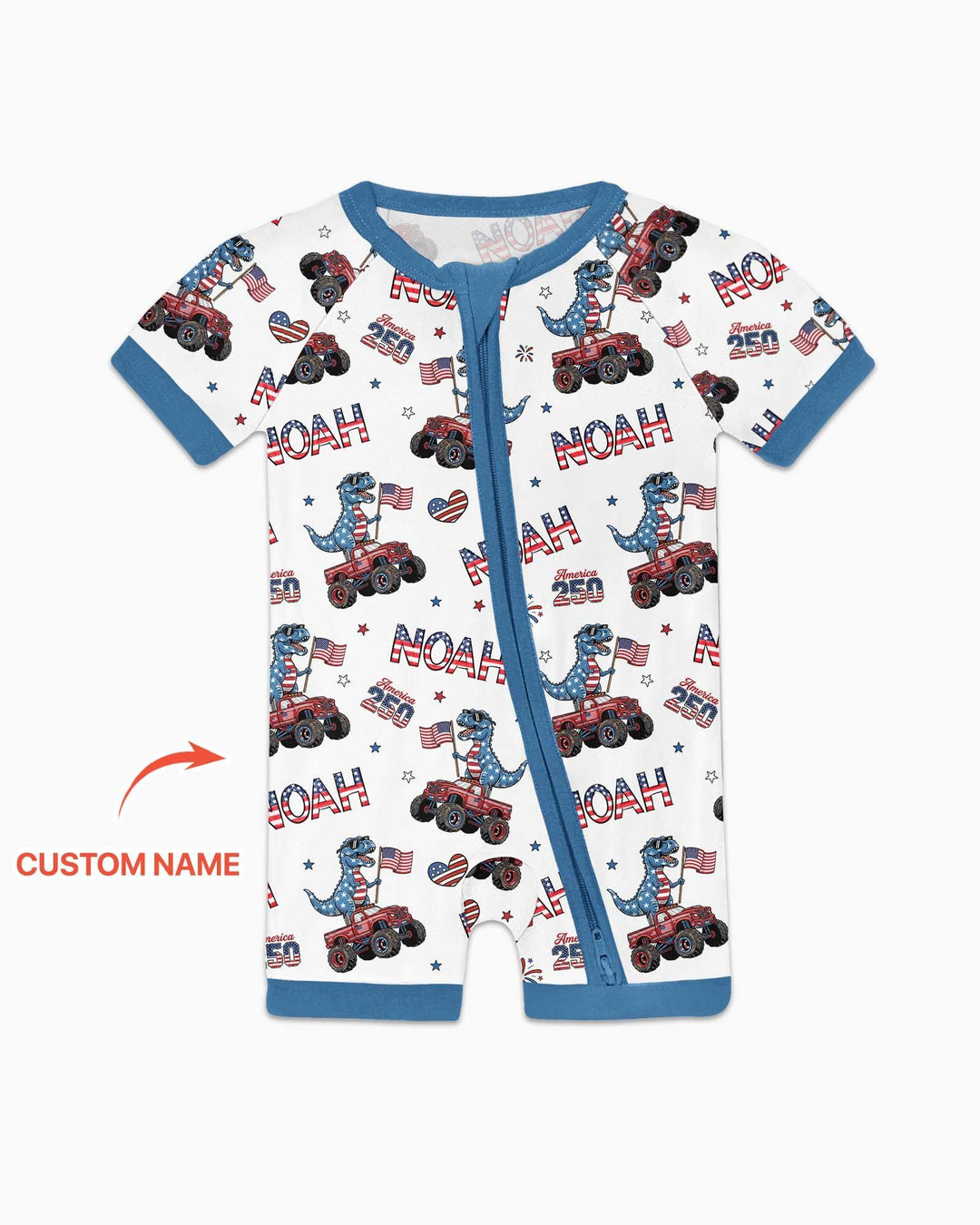 Custom Name American Flag Dinosaur Bamboo Shorty Zippy