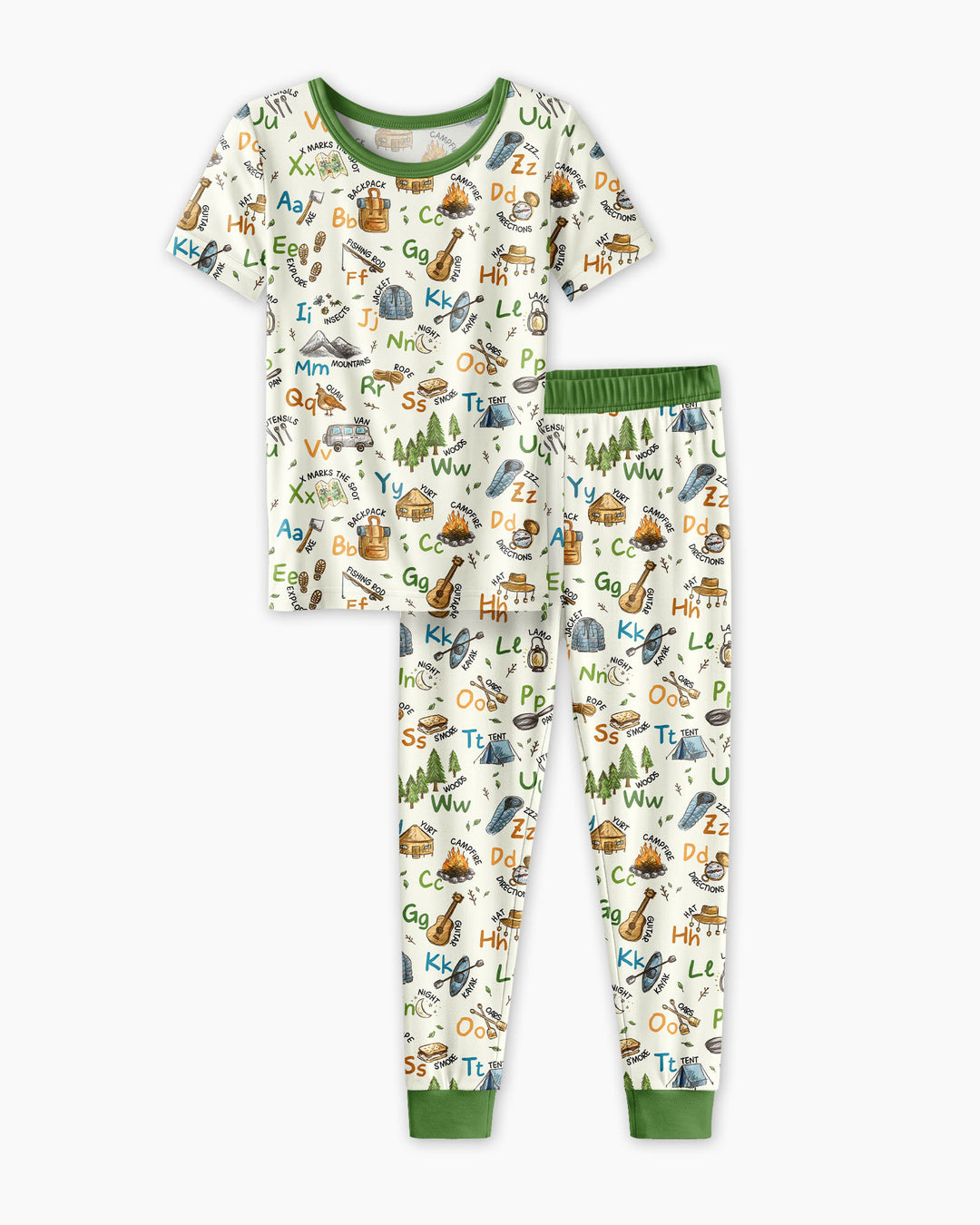 Adventure Alphabet ABCs Summer Camp Bamboo Two Piece Short Sleeve Pajama Set