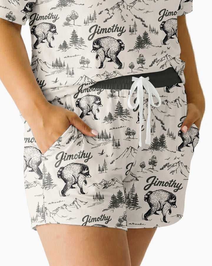 Vintage Jimothy Racoon Family Matching Bamboo Women Short Sleeve Short Pajama Set