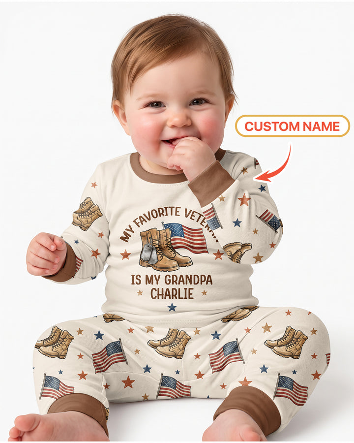 My Favorite Veteran Is My Grandpa Bamboo Two Piece Long Sleeve Pajama Set