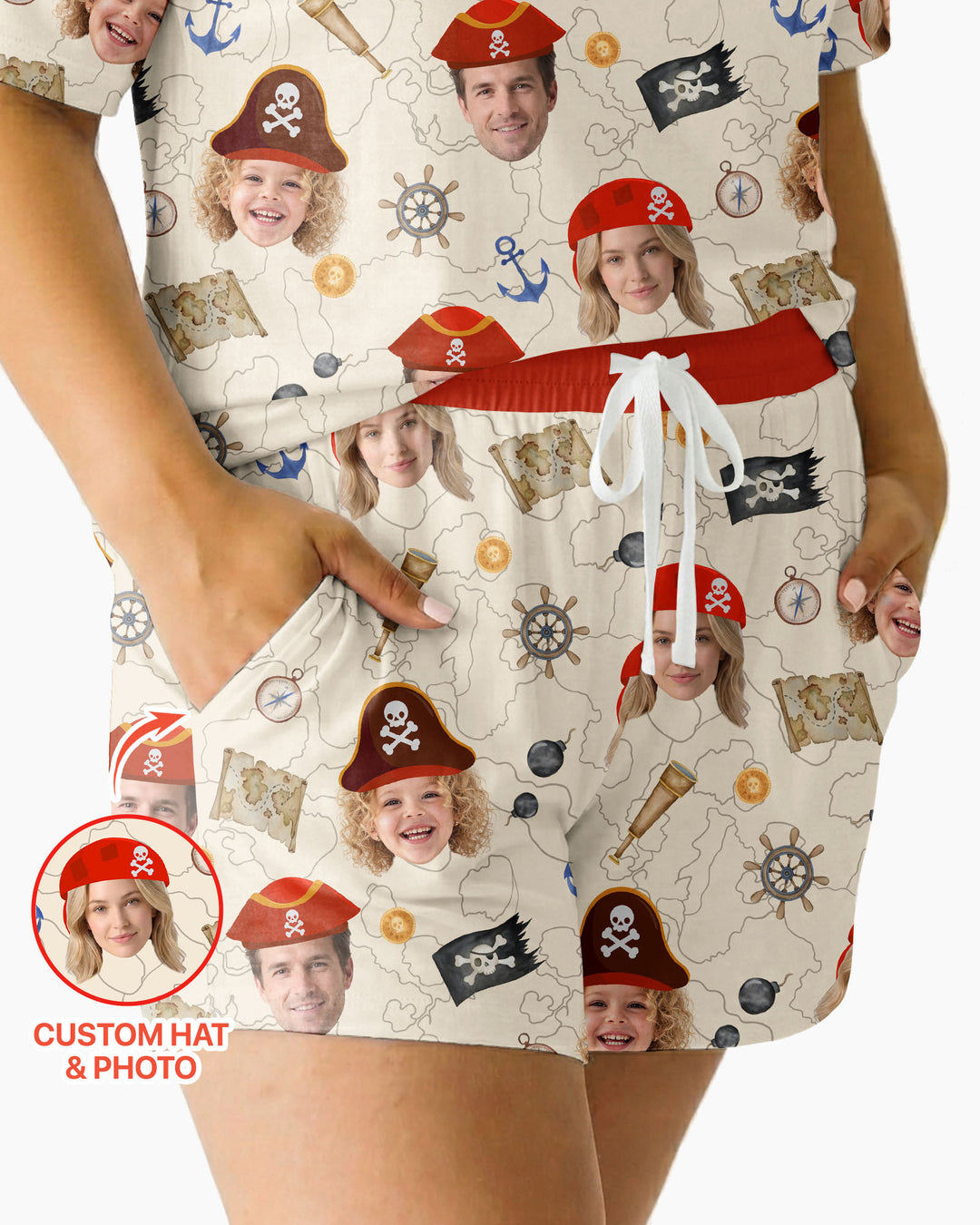 Custom Photo Treasure Map Adventures Family Matching Bamboo Women Short Sleeve Short Pajama Set