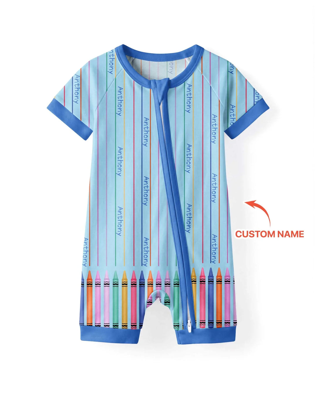 Custom Name Crayon Lines Bamboo Shorty Zippy